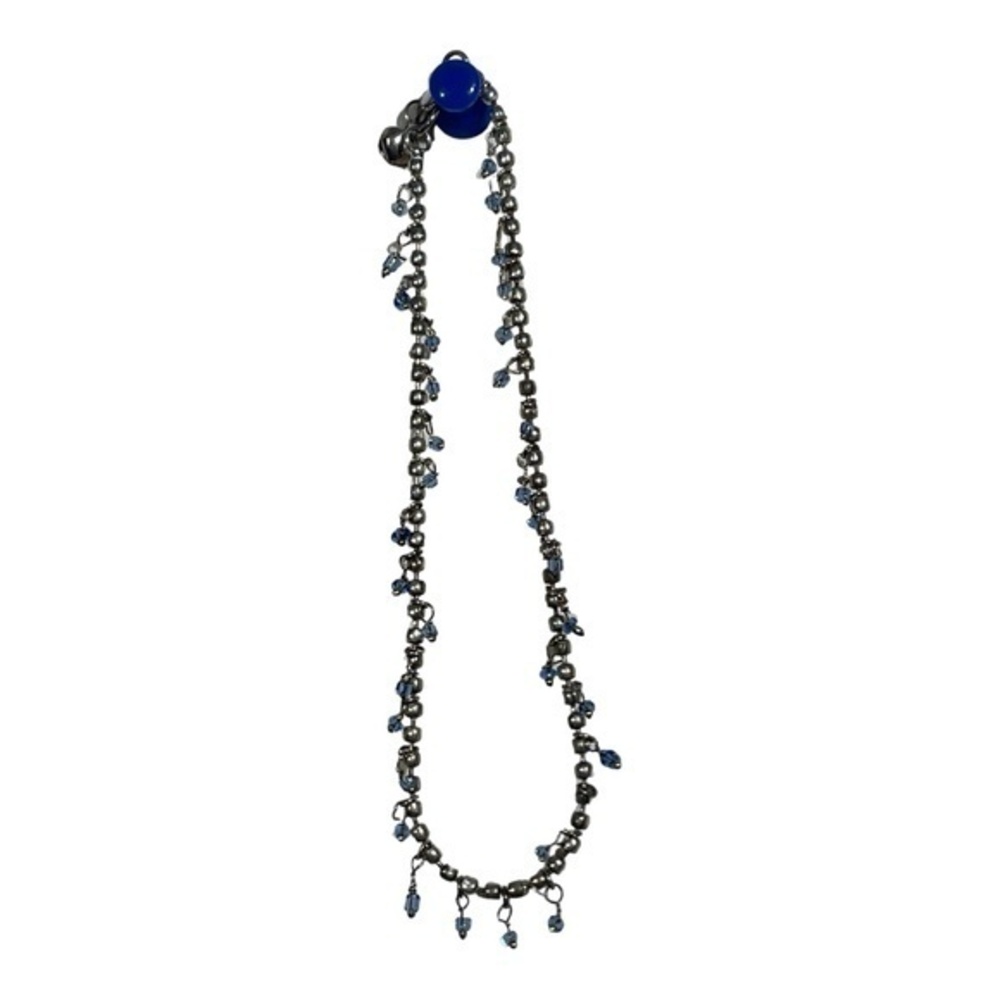 Handmade Beaded Anklet with Dangling Crystals 10"